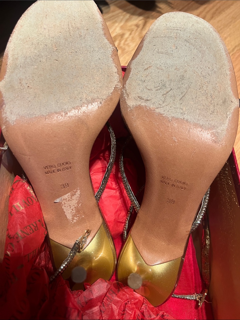 Rene Caovilla Beige Sandals with Turquoise and Red Embellishments - Picture 9 of 9